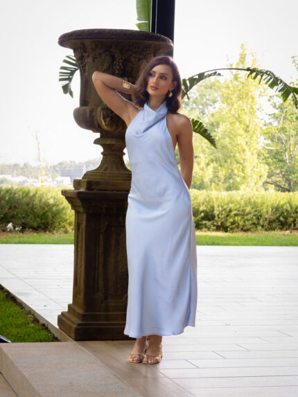 VESTIDO AZUL CLARO ACETINADO PONTO CHIC