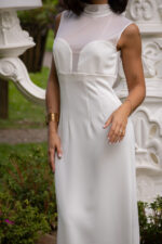 VESTIDO MIDI BRANCO COM TRANSPARÊNCIA NA PARTE SUPERIOR E LAÇO NAS COSTAS IMPERIAL - Image 4