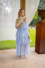 VESTIDO AZUL CLARO DE ALÇAS COM FOLHOS PONTO CHIC - Image 3