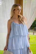 VESTIDO AZUL CLARO DE ALÇAS COM FOLHOS PONTO CHIC - Image 4