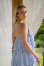 VESTIDO AZUL CLARO DE ALÇAS COM FOLHOS PONTO CHIC - Image 6