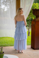 VESTIDO AZUL CLARO DE ALÇAS COM FOLHOS PONTO CHIC - Image 5