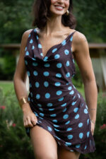 VESTIDO CASTANHO COM BOLAS AZUIS PONTO CHIC - Image 4