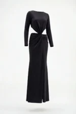 VESTIDO PRETO COM DRAPEADO COM NÓ FRONTAL SAHOCO - Image 4