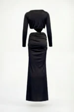 VESTIDO PRETO COM DRAPEADO COM NÓ FRONTAL SAHOCO - Image 6