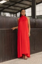 VESTIDO HALTER ACETINADO VERMELHO SAHOCO
