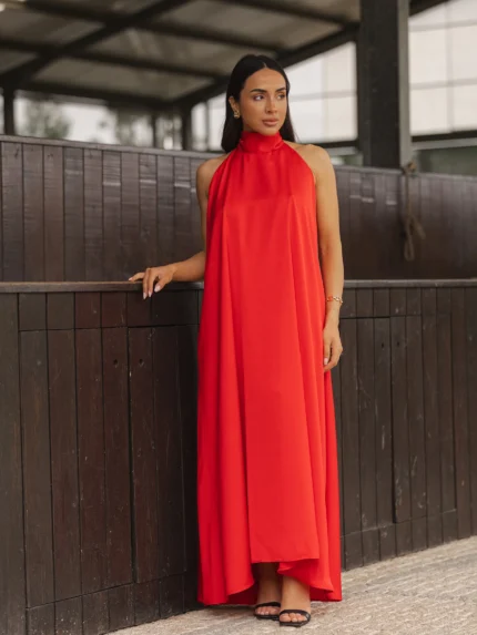 VESTIDO HALTER ACETINADO VERMELHO SAHOCO