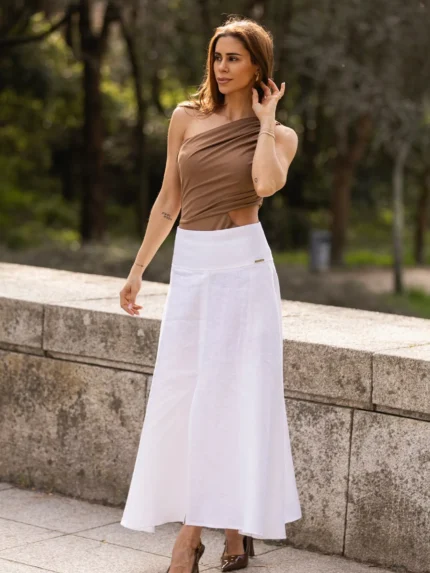 SAIA MIDI EM LINHO BRANCO SAHOCO