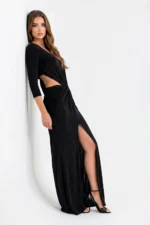 VESTIDO PRETO COM DRAPEADO COM NÓ FRONTAL SAHOCO