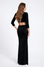 VESTIDO PRETO COM DRAPEADO COM NÓ FRONTAL SAHOCO - Image 3