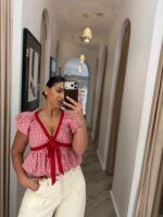 TOP VERMELHO AOS QUADRADOS COM FOLHOS PONTO CHIC - Image 2