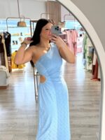 VESTIDO AZUL ASSIMÉTRICO EM BORDADO INGLÊS PONTO CHIC - Image 2