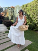 VESTIDO BRANCO EM LINHO COM FOLHO NAS ALÇAS PONTO CHIC - Image 2