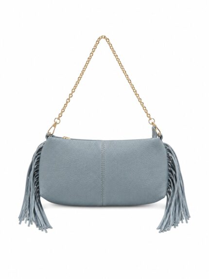MALA  AZUL COM FRANJAS E CORRENTE DOURADA PONTO CHIC