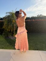 VESTIDO ROSA ACETINADO COM SAIA PLISSADA DIXIE