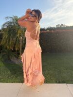 VESTIDO ROSA ACETINADO COM SAIA PLISSADA DIXIE - Image 2