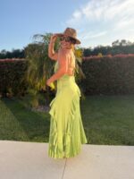 VESTIDO VERDE ACETINADO COM SAIA PLISSADA DIXIE - Image 3