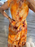 VESTIDO MIDI FLORAL TONS PÊSSEGO FERRACHE - Image 3