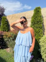 VESTIDO AZUL CLARO DE ALÇAS COM FOLHOS PONTO CHIC - Image 2