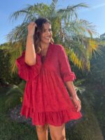 VESTIDO BORDÔ BORDADO COM GOLA EM RENDA PLEASE