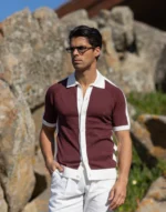 CAMISEIRO EM TRICOT BICOLOR BORGONHA ZOLF