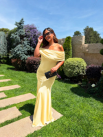 VESTIDO AMARELO COM DRAPEADO SAHOCO