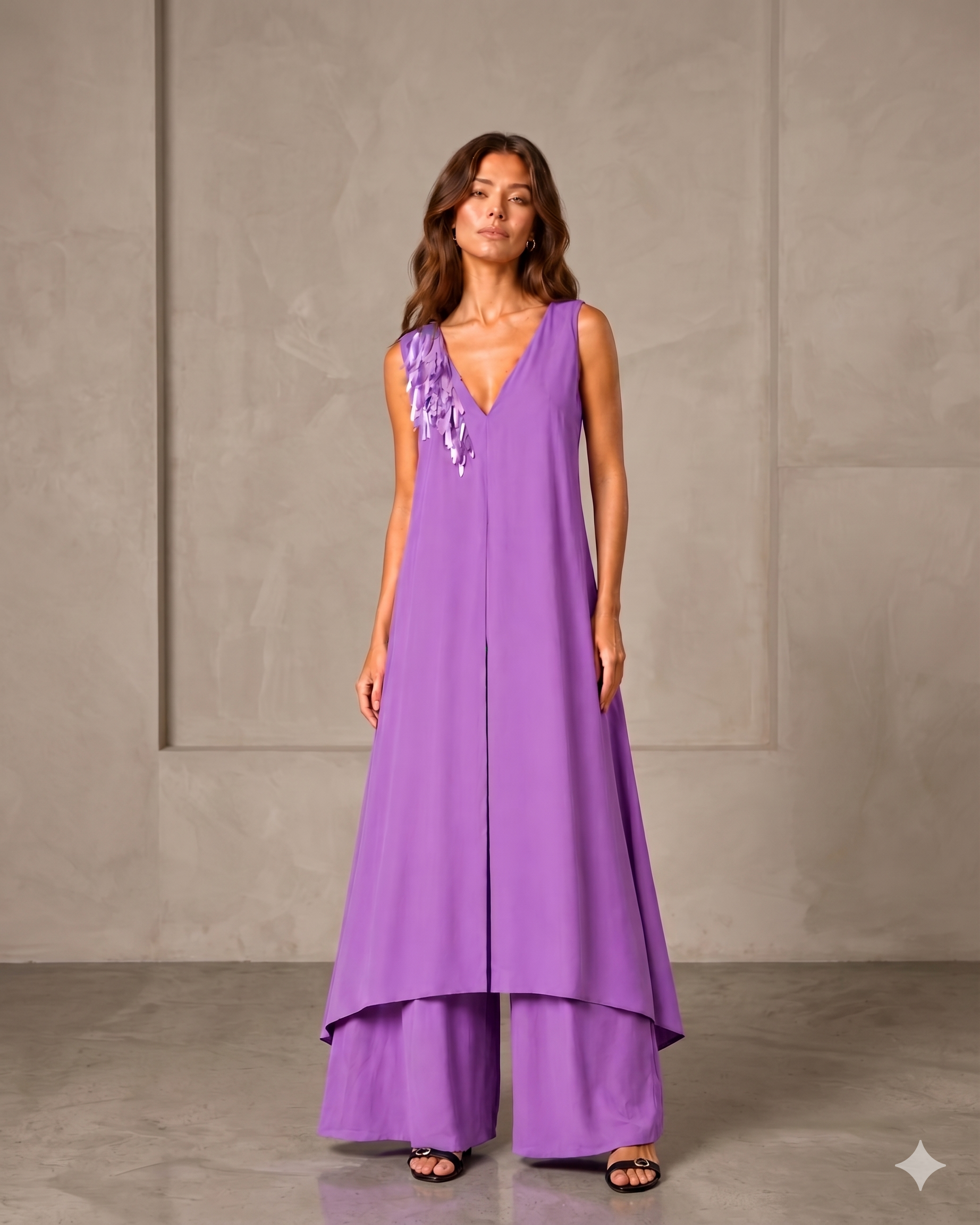 Gemini_Generated_Image_noyr9tnoyr9tnoyr CONJUNTO LAVANDA TÚNICA E CALÇA PONTO CHIC - Image 1