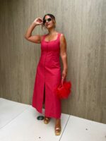 VESTIDO MIDI CEREJA COM BOTÕES DECORATIVOS PONTO CHIC - Image 2