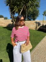 T-SHIRT ÀS RISCAS VERMELHA E BRANCA PONTO CHIC