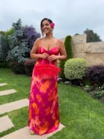 VESTIDO COMPRIDO ESTAMPADO FUCSIA E CORAL PONTO CHIC - Image 2
