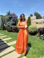 VESTIDO LARANJA COM DECOTE PROFUNDO E FOLHOS DIXIE - Image 2