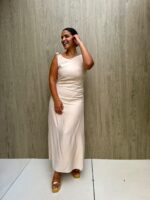 VESTIDO CHAMPANHE COM DETALHE DOURADO PONTO CHIC - Image 2