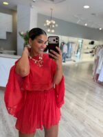 SAIA CORAL TEXTURADA COM CALÇÃO FORRO PONTO CHIC - Image 3