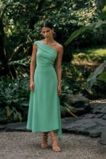 VESTIDO MIDI VERDE ÀGUA DE UM OMBRO FERRACHE - Image 4