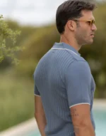 POLO TRICOT FALSO LISO COM FECHO AZUL CIANO ZOLF - Image 4
