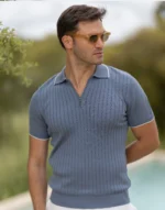 POLO TRICOT FALSO LISO COM FECHO AZUL CIANO ZOLF - Image 2