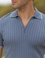 POLO TRICOT FALSO LISO COM FECHO AZUL CIANO ZOLF - Image 3