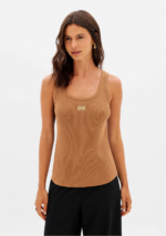 TOP CANELADO CAMEL COM PLACA DOURADA LANÇA PERFUME - Image 3