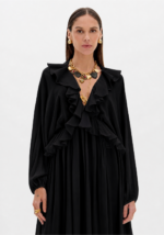 VESTIDO PRETO COM FOLHOS NO DECOTE LANÇA PERFUME - Image 2