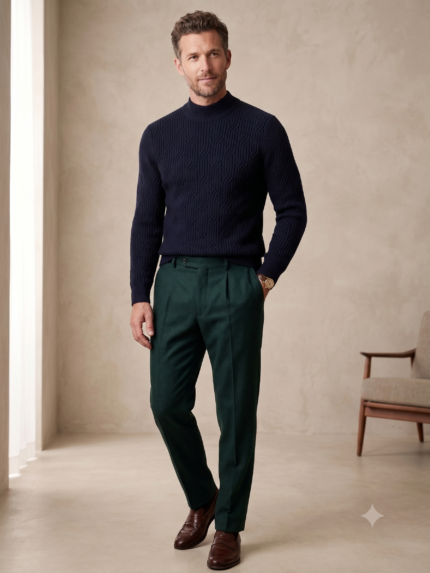 CAMISOLA DE MALHA COM PADRÃO TEXTURADO AZUL MARINHO DONATO