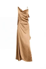 VESTIDO BEGE ACETINADO COM ABA NA COSTA SAHOCO - Image 2