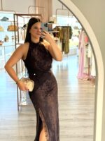 VESTIDO COMPRIDO EM RENDA CASTANHO RINASCIMENTO - Image 4