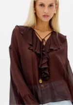 BLUSA COM FOLHOS CASTANHO ESCURO LANÇA PERFUME - Image 2