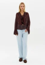 BLUSA COM FOLHOS CASTANHO ESCURO LANÇA PERFUME - Image 3