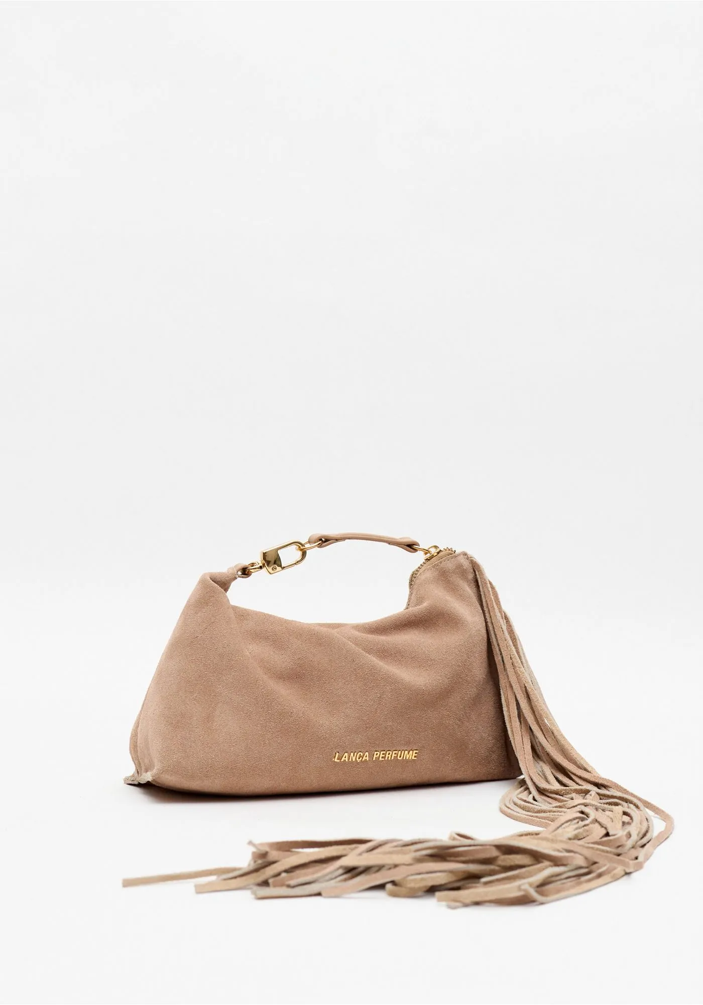 transferir (16) MALA CLUTCH BEGE AREIA EM CAMURÇA COM FRANJAS LANÇA PERFUME - Image 1