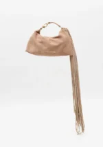 MALA CLUTCH BEGE AREIA EM CAMURÇA COM FRANJAS LANÇA PERFUME - Image 3