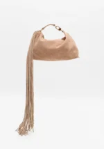 MALA CLUTCH BEGE AREIA EM CAMURÇA COM FRANJAS LANÇA PERFUME - Image 5