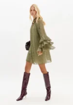 VESTIDO EM RENDA VERDE OLIVA LANÇA PERFUME