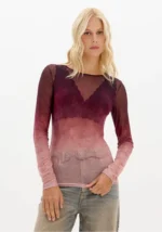 BLUSA DEGRADÊ VINHO E ROSA EM TULE LANÇA PERFUME