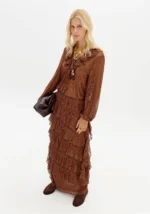 SAIA CASTANHA EM RENDA COM FOLHOS LANÇA PERFUME - Image 3